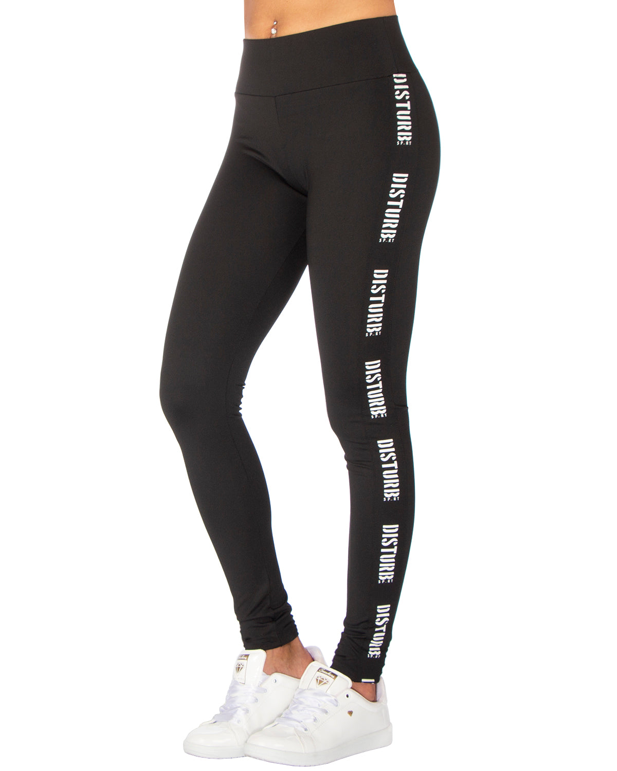 Disturb Clothing Disturb logo stripe leggingsit - Musta/Valkoinen