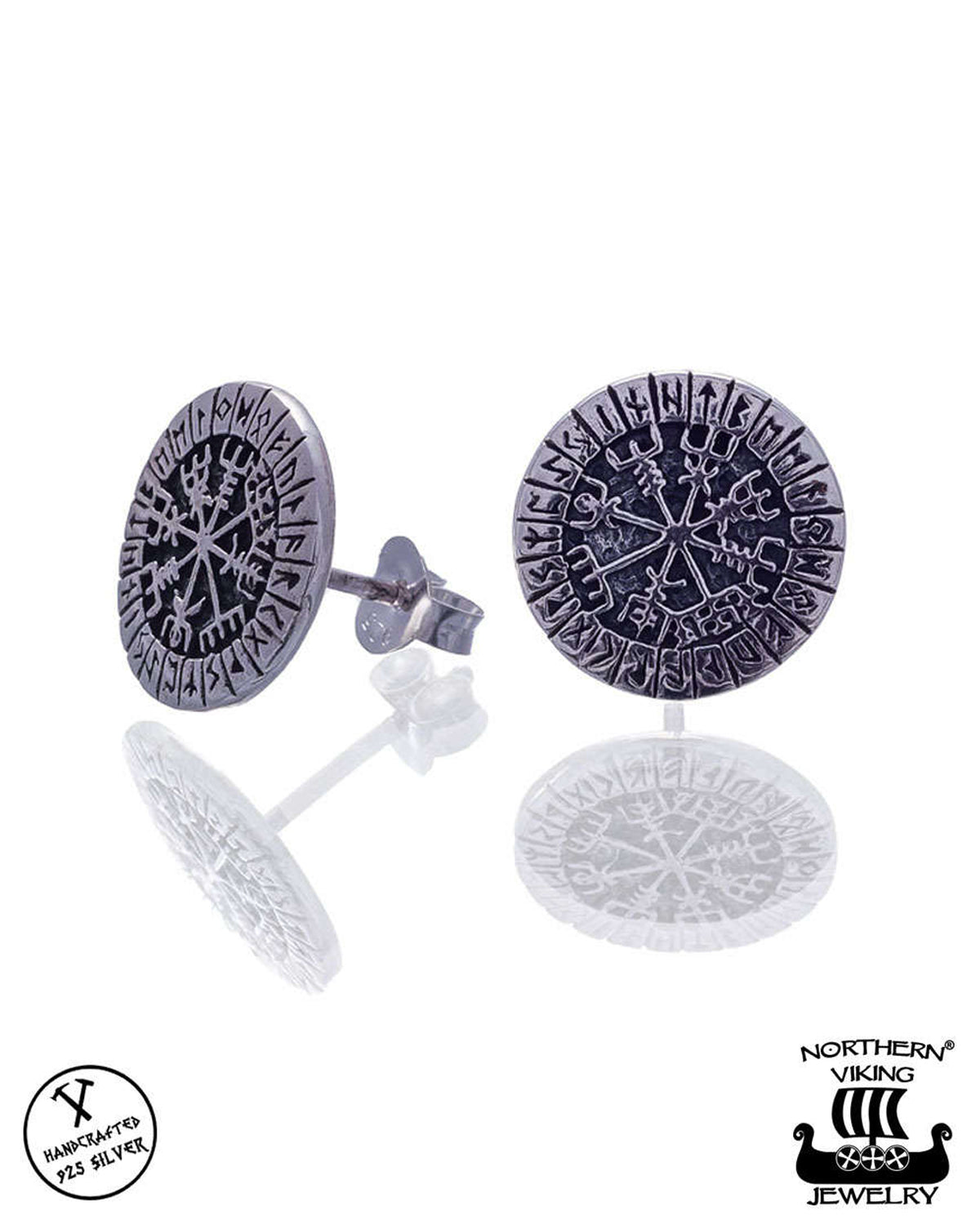 Northern Viking Jewelry Riimu Vegvisir nappikorvakorut - Hopea Default Title