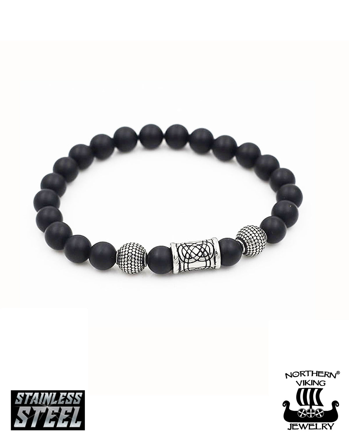 Northern Viking Jewelry Blackstone Knotwork rannekoru - Musta Default Title