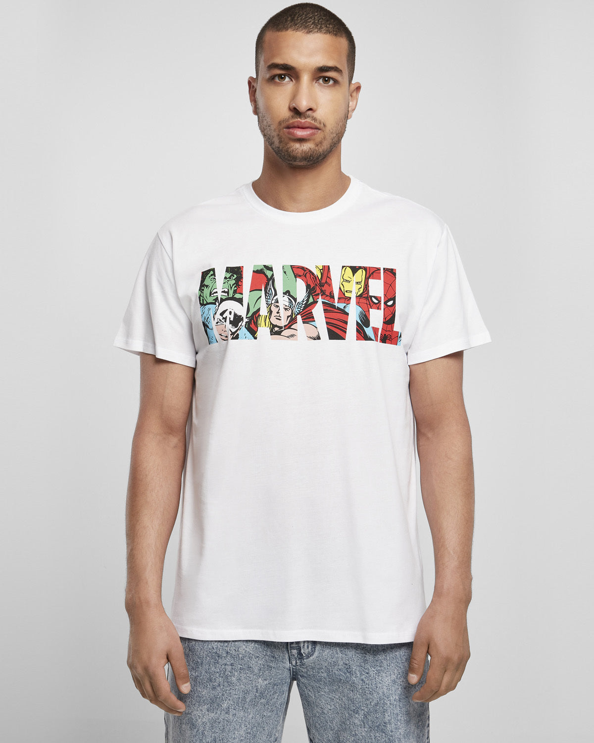 Urban Classics Marvel logo t-paita - Valkoinen 5XL