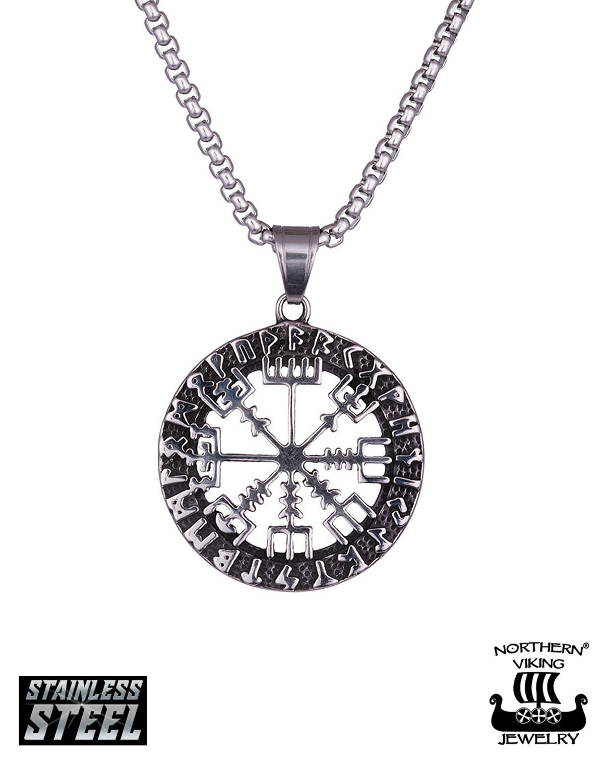 Northern Viking Jewelry Riimu Viikinkikompassi kaulakoru - Teräs Default Title