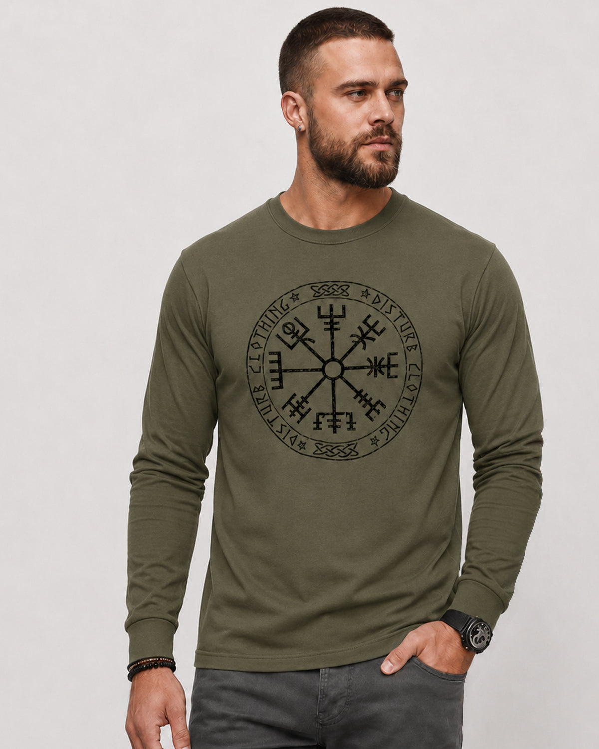 Disturb Clothing Viking Compass pitkähihainen - Vihreä