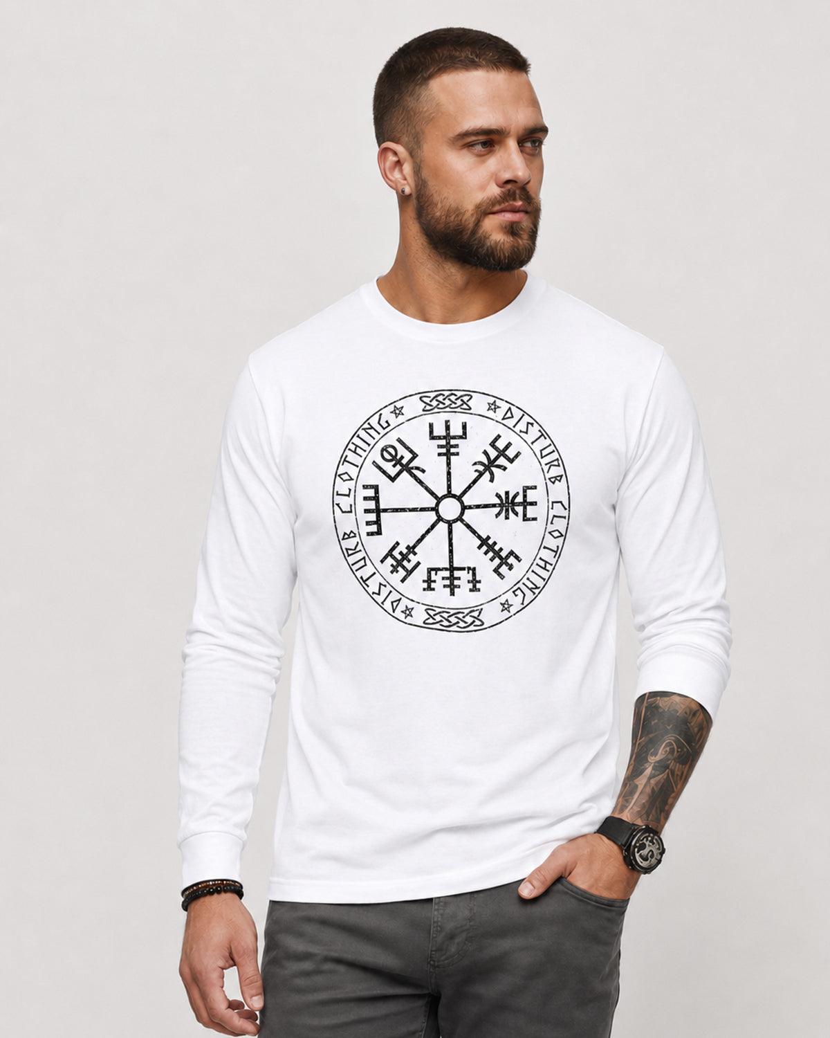 Disturb Clothing Viking Compass pitkähihainen - Valkoinen