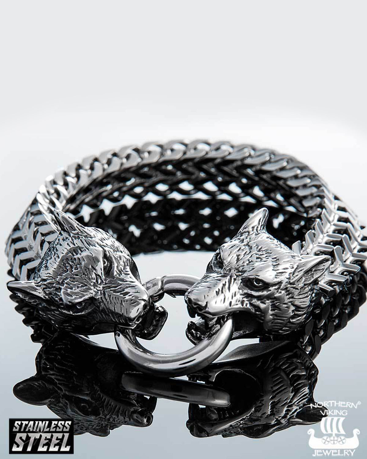 Northern Viking Jewelry Steel Wolf Head rannekoru - Teräs Default Title