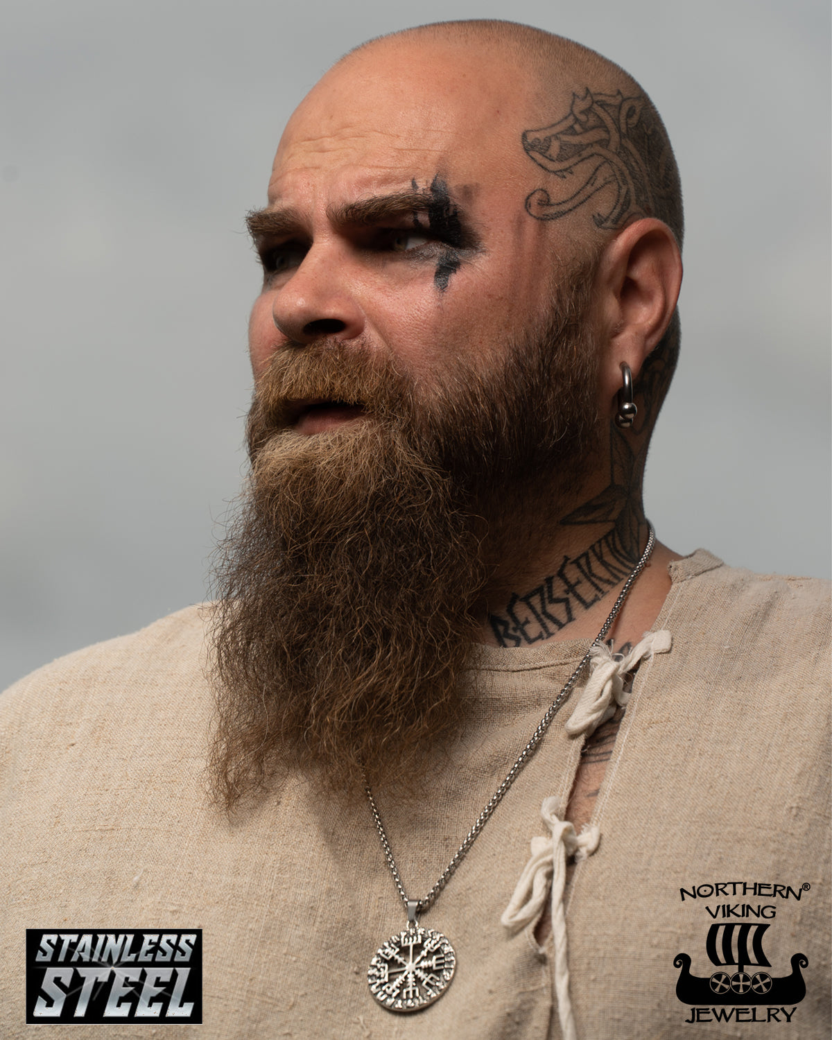 Northern Viking Jewelry Riimu Viikinkikompassi kaulakoru - Teräs