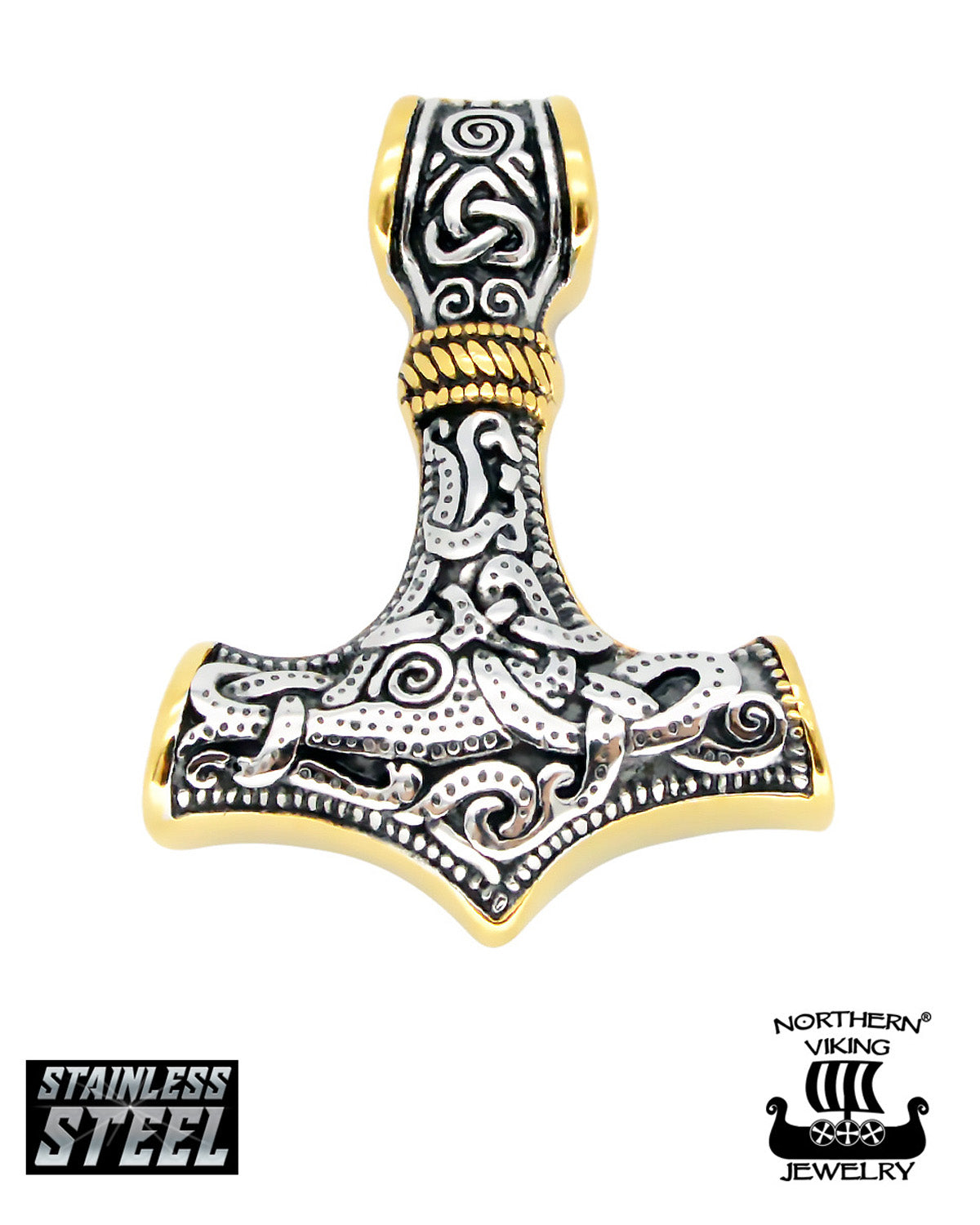 Northern Viking Jewelry Knotwork Thorin Vasara kaulakoru - Teräs/Kulta