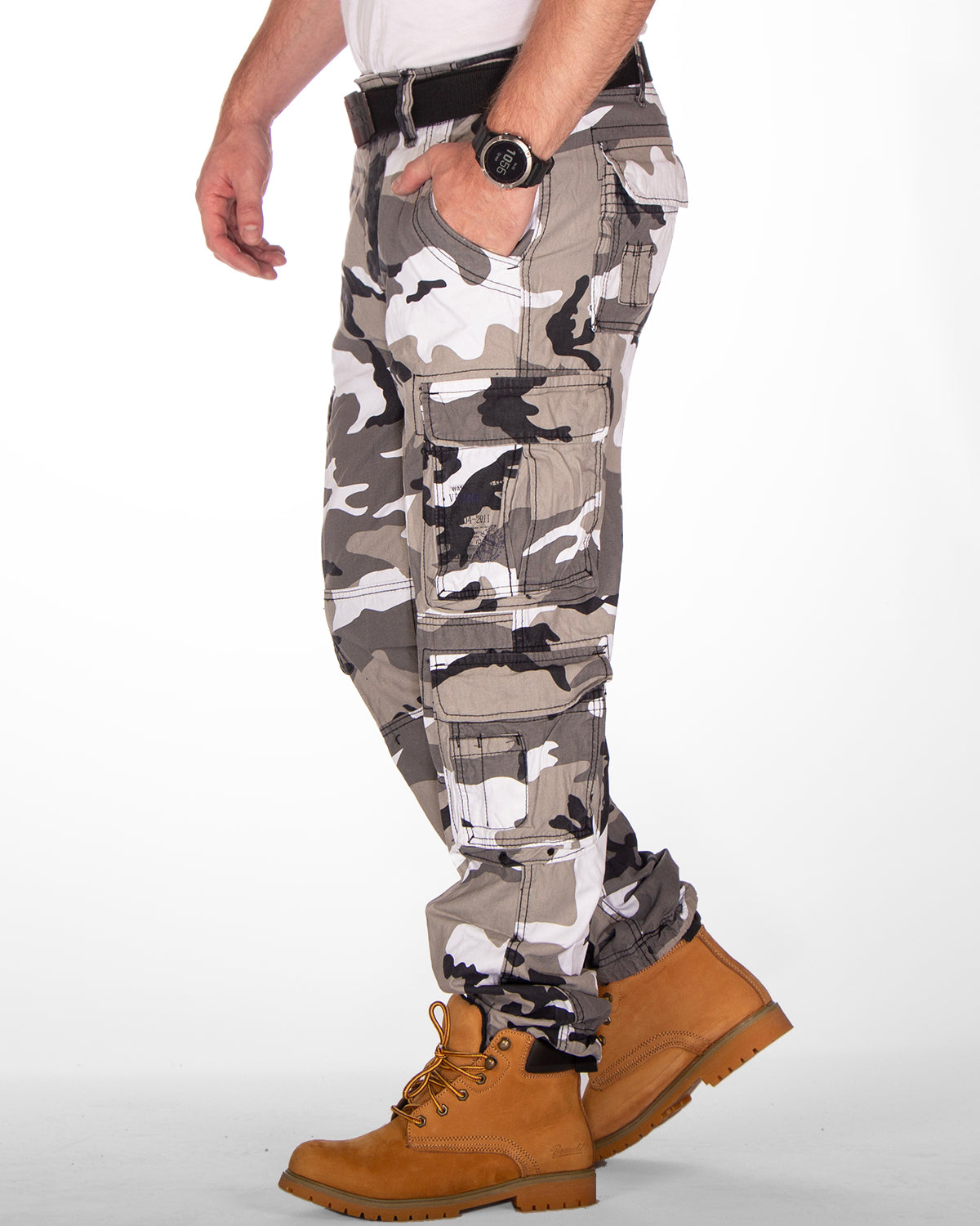 Brandit Pure slim reisitaskuhousut - Valkoinen camo