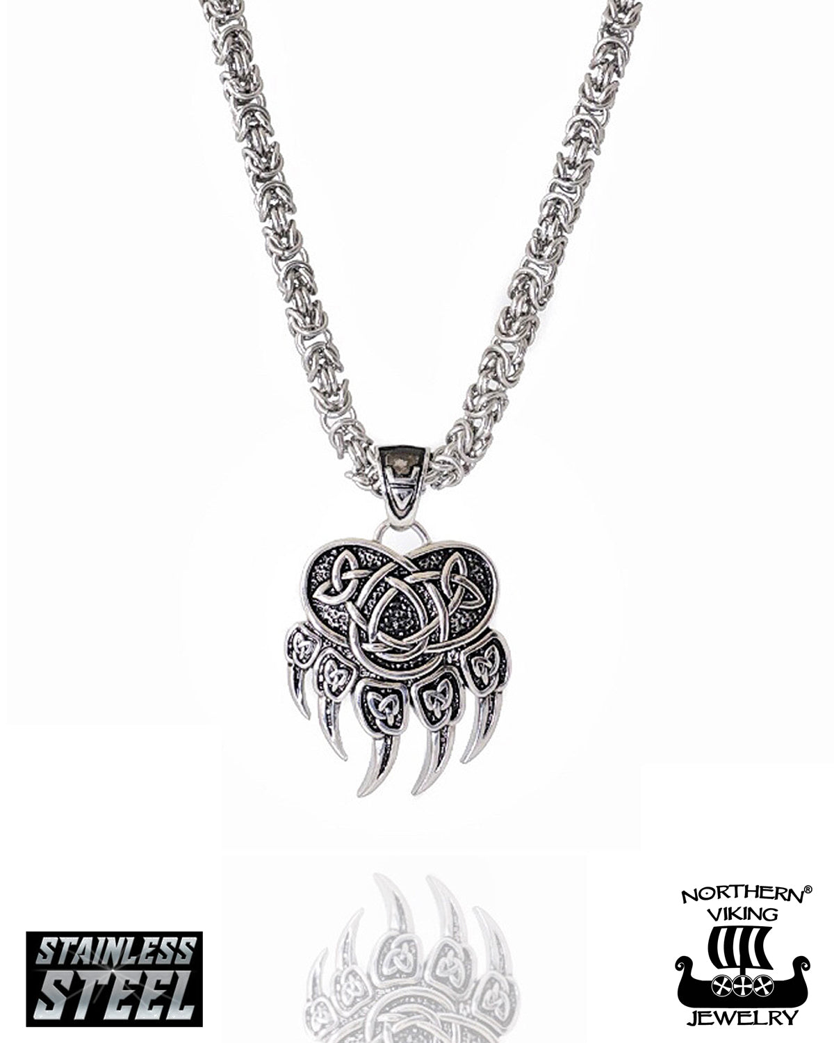 Northern Viking Jewelry Karhun Käpälä Kuningasketjulla kaulakoru - Teräs Default Title