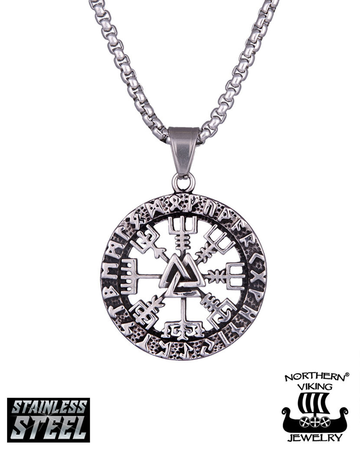 Northern Viking Jewelry Vegvisir Valknut kaulakoru - Teräs Default Title