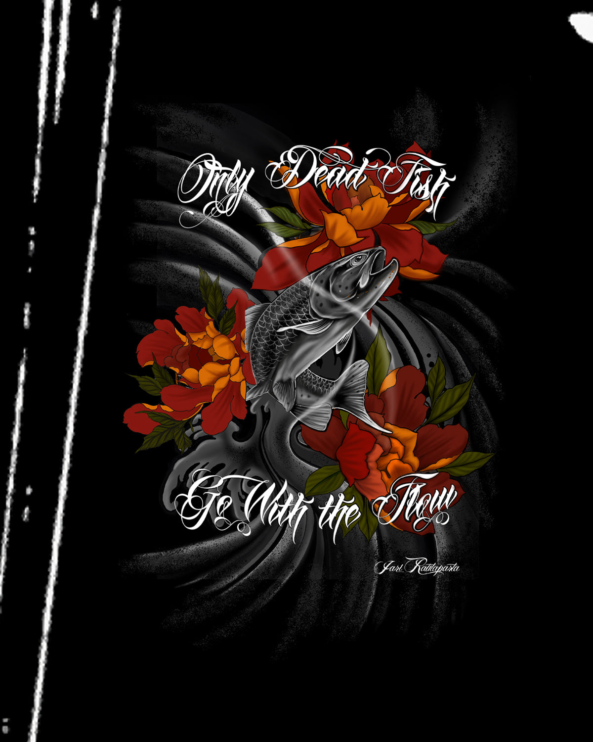Disturb Artists \ Ironbeard Only dead fish go with the flow t-paita - Musta 5XL