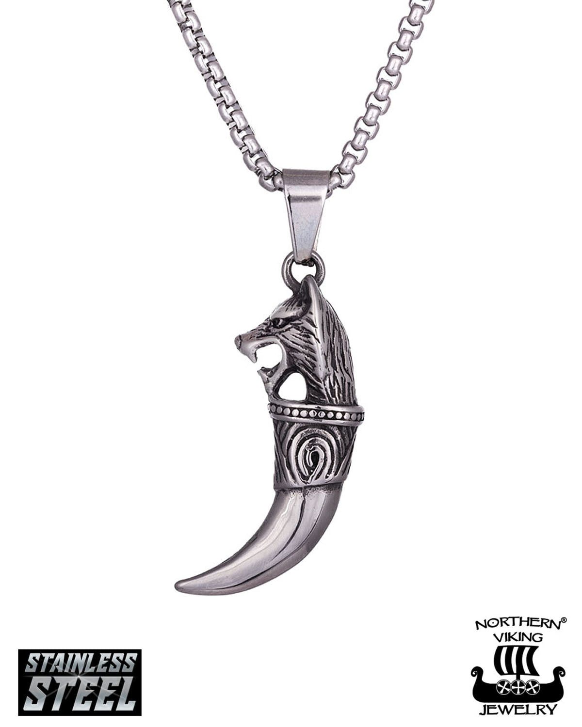 Northern Viking Jewelry Fenrir Wolf Head kaulakoru - Teräs Default Title
