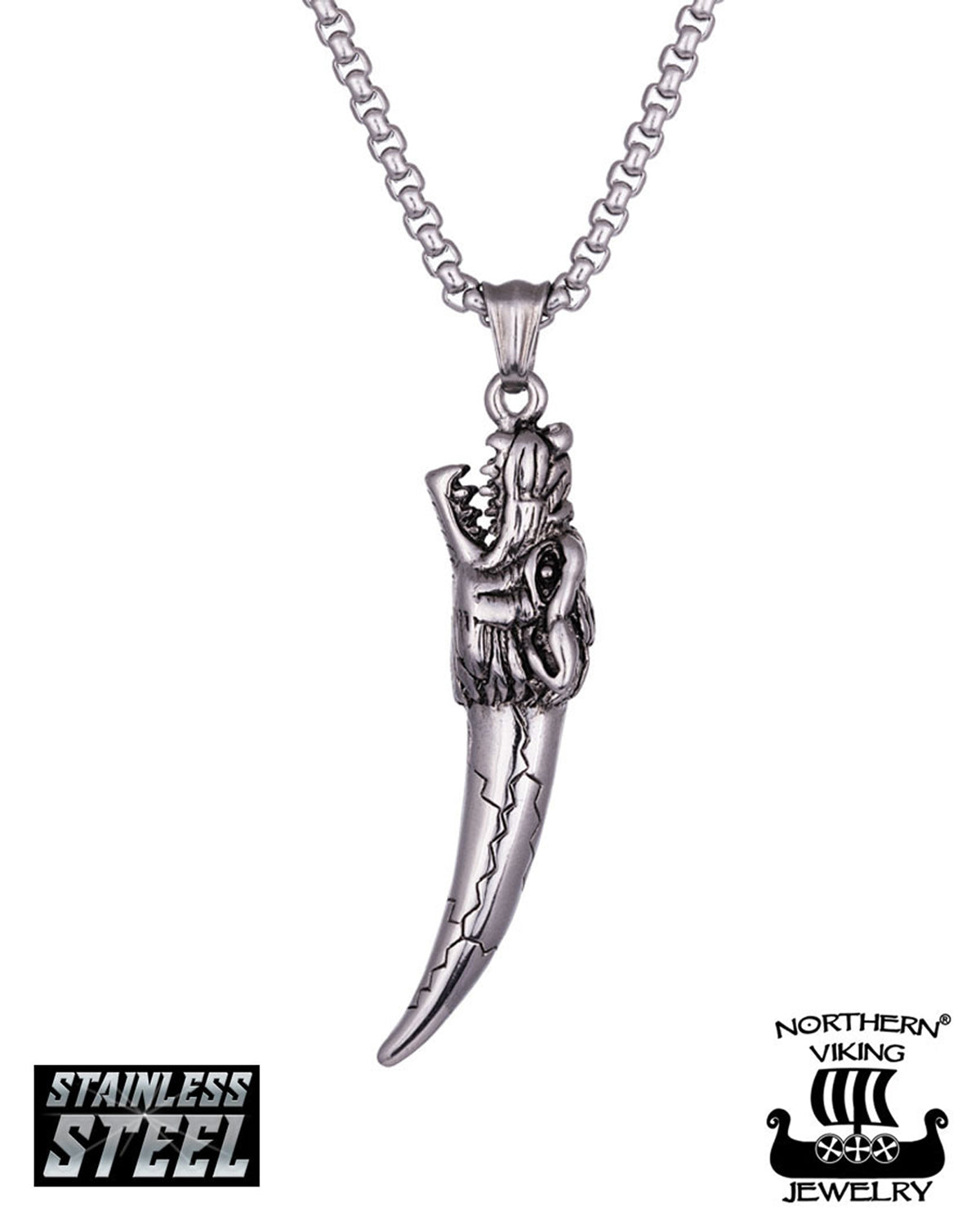 Northern Viking Jewelry Fenrir Wolf Tooth kaulakoru - Teräs