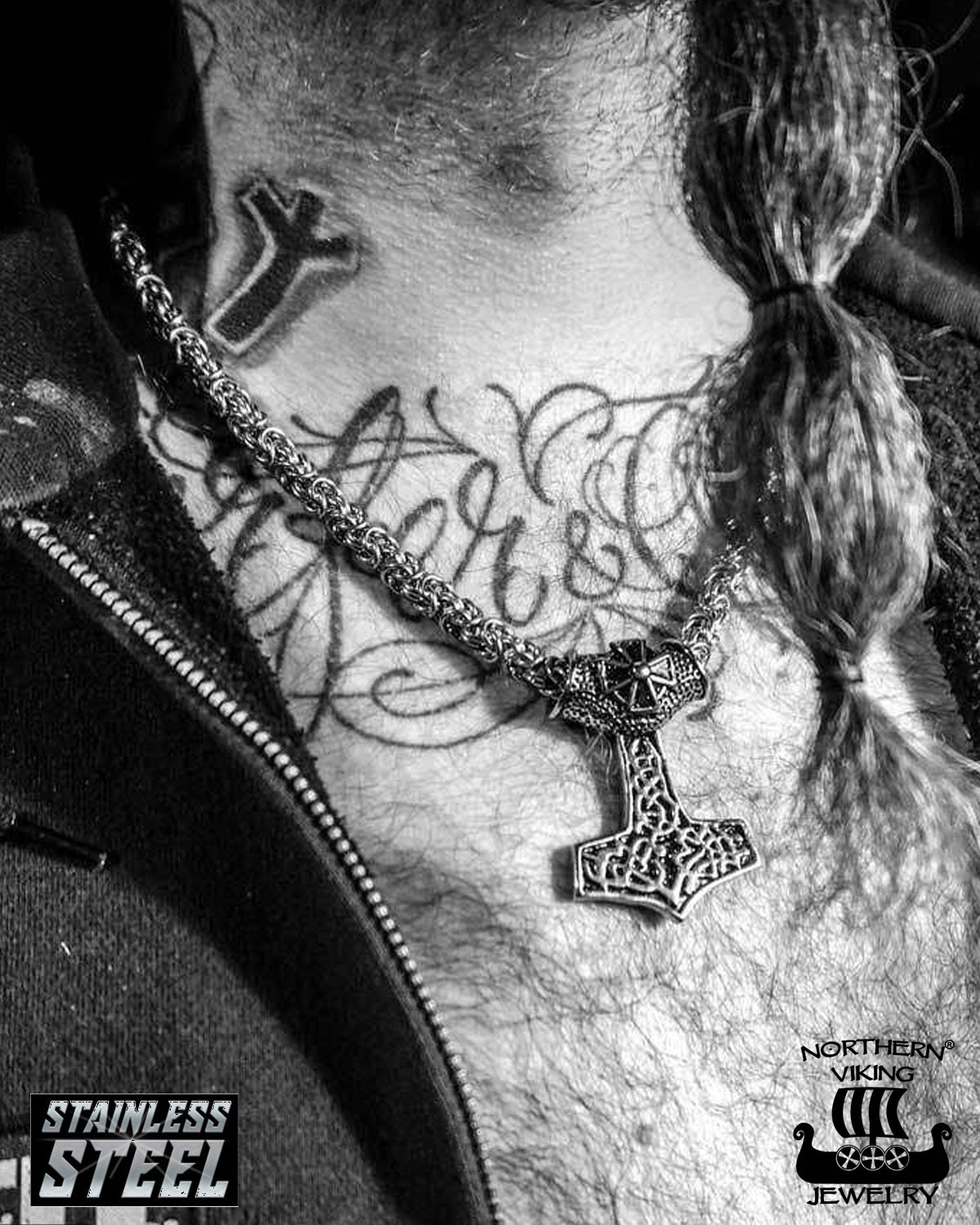 Northern Viking Jewelry Black Tribe Cross Kuningasketjulla kaulakoru - Teräs