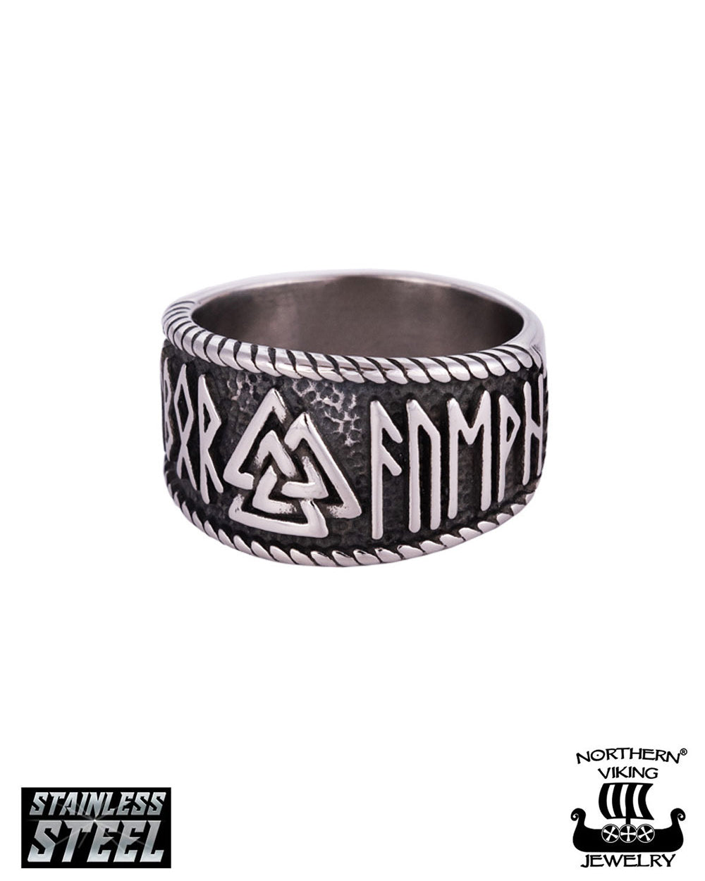 Northern Viking Jewelry Steel Valknut sormus - Teräs 24mm