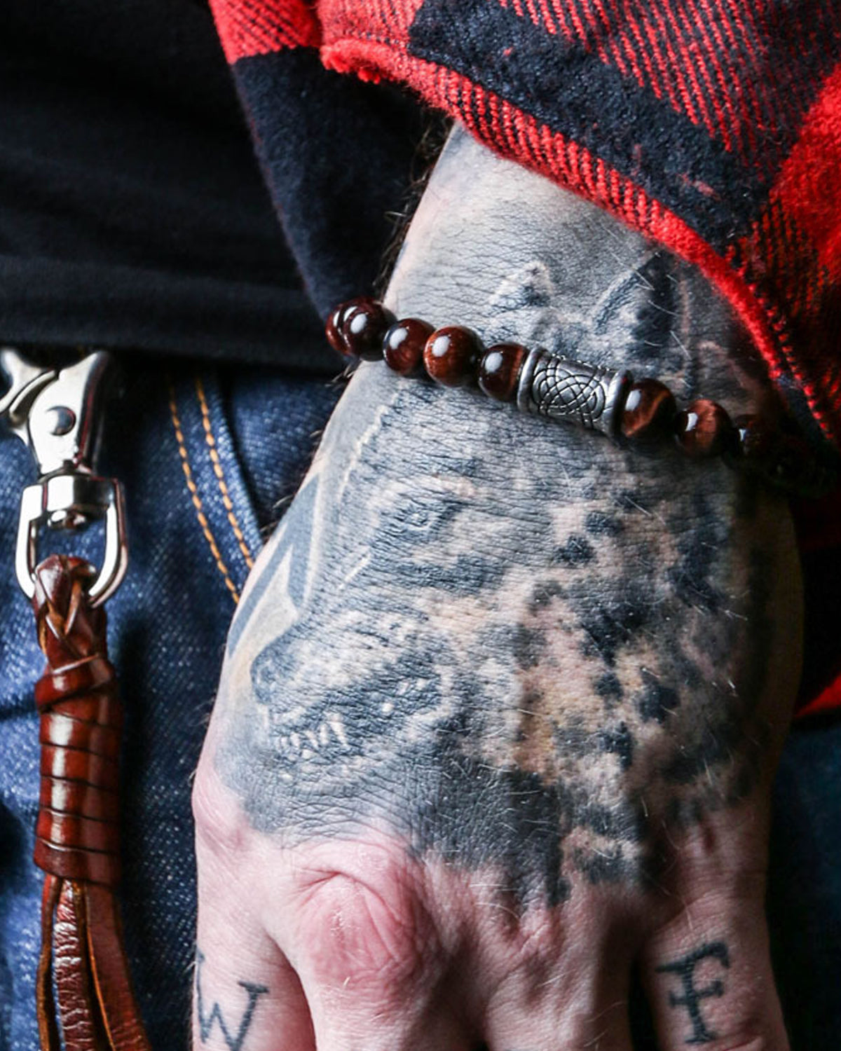 Northern Viking Jewelry Tiger Eye Knotwork rannekoru - Ruskea
