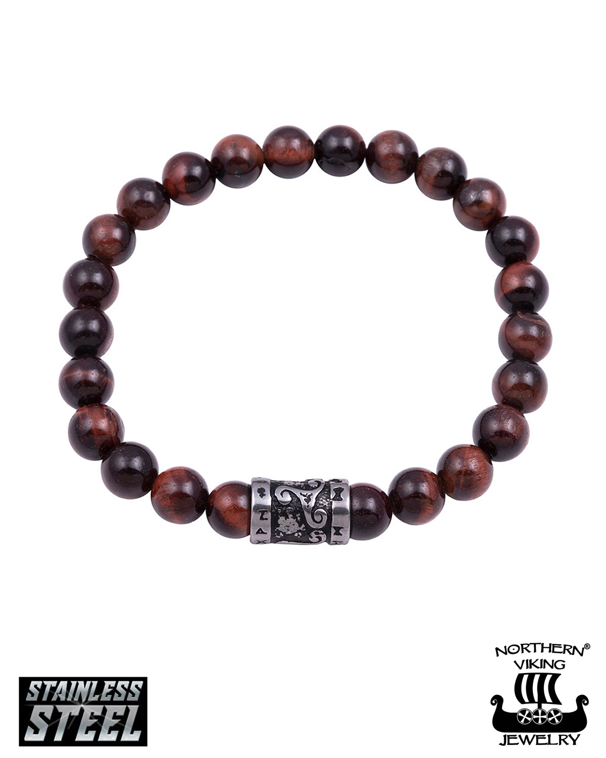 Northern Viking Jewelry Tiger Eye Runes rannekoru - Ruskea Default Title