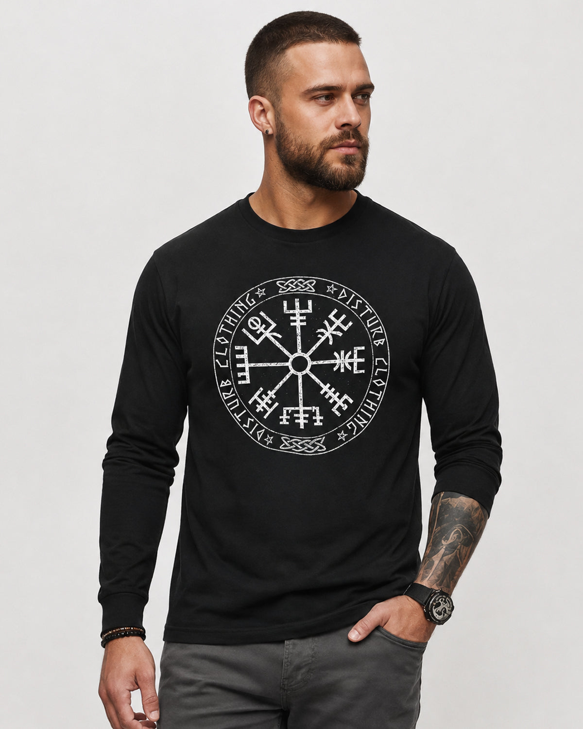 Disturb Clothing Viking Compass pitkähihainen - Musta 5XL