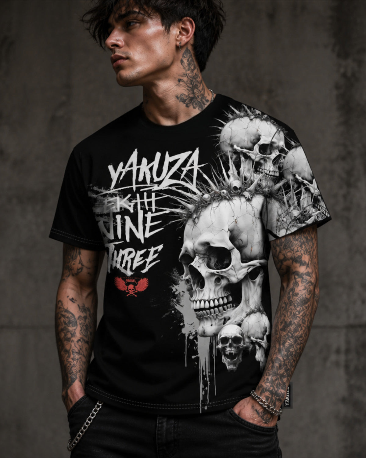Yakuza Ink Skull stack t-paita - Musta 4XL