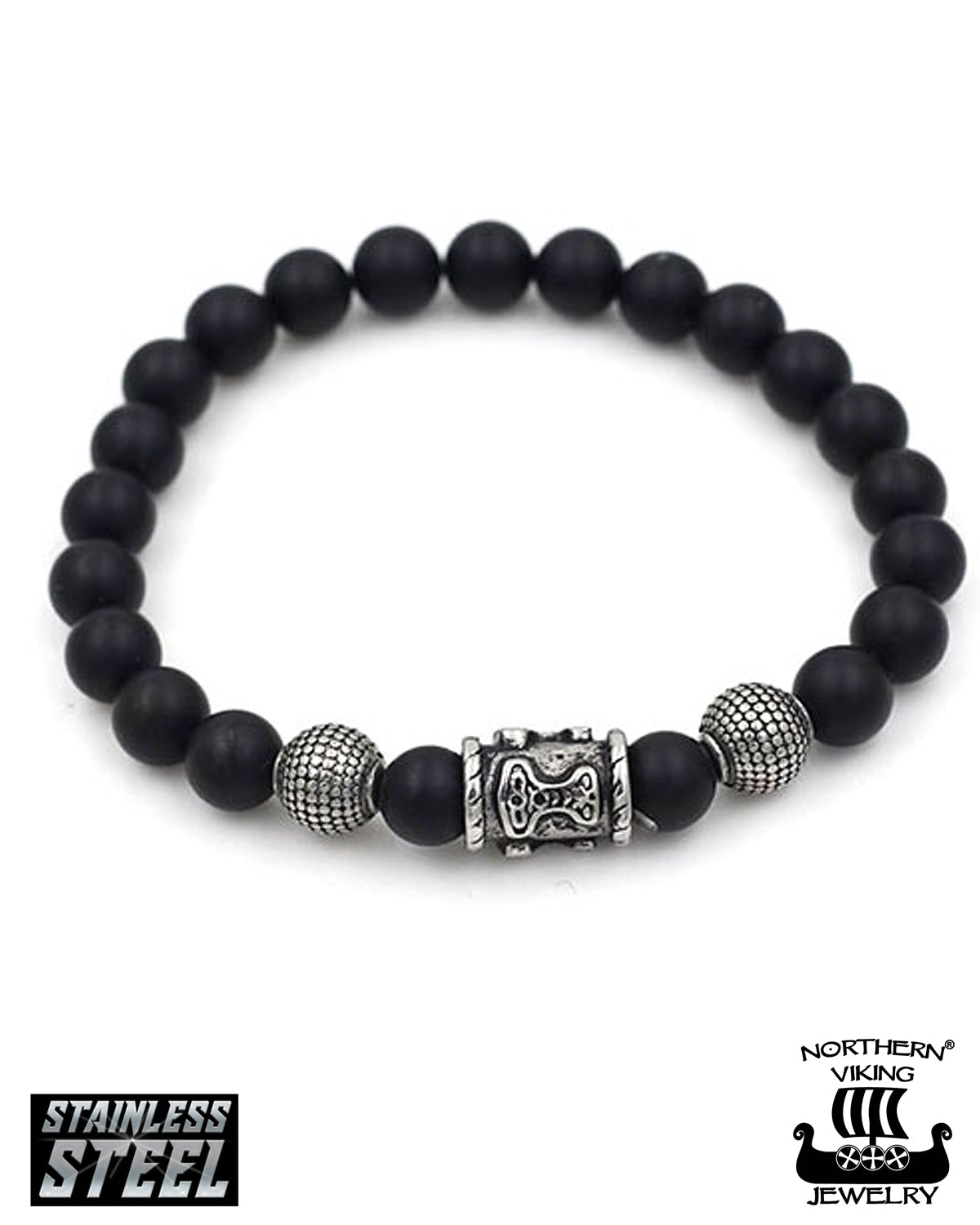 Northern Viking Jewelry Blackstone Thorin Vasara rannekoru - Musta Default Title