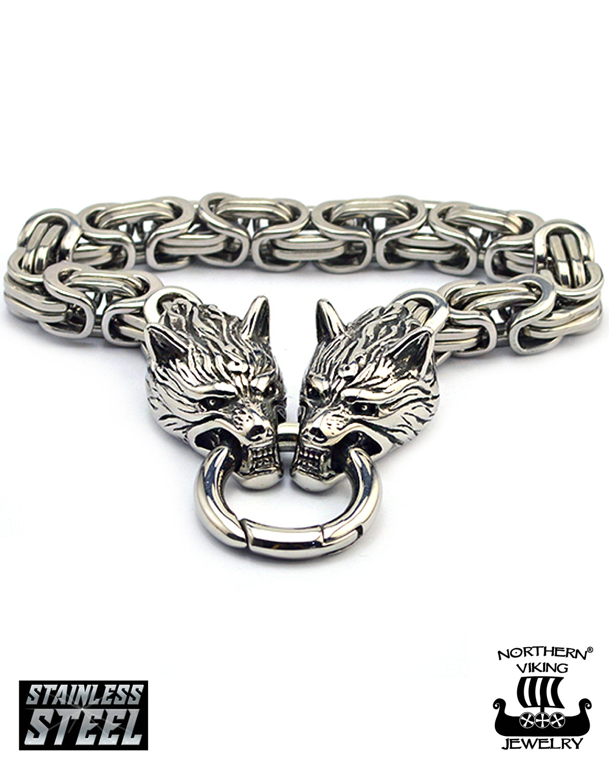 Northern Viking Jewelry Clasp Byzantine Wolf Head rannekoru - Teräs Default Title