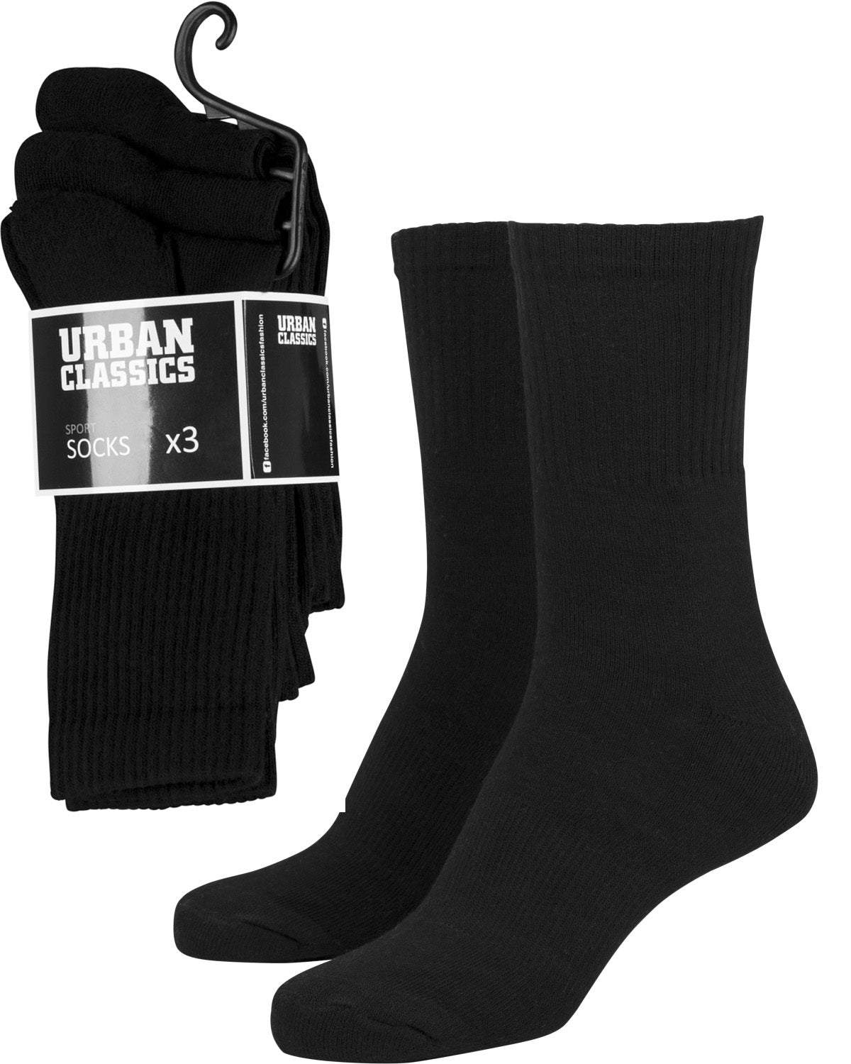 Urban Classics Sport sukat 3-pack - Musta