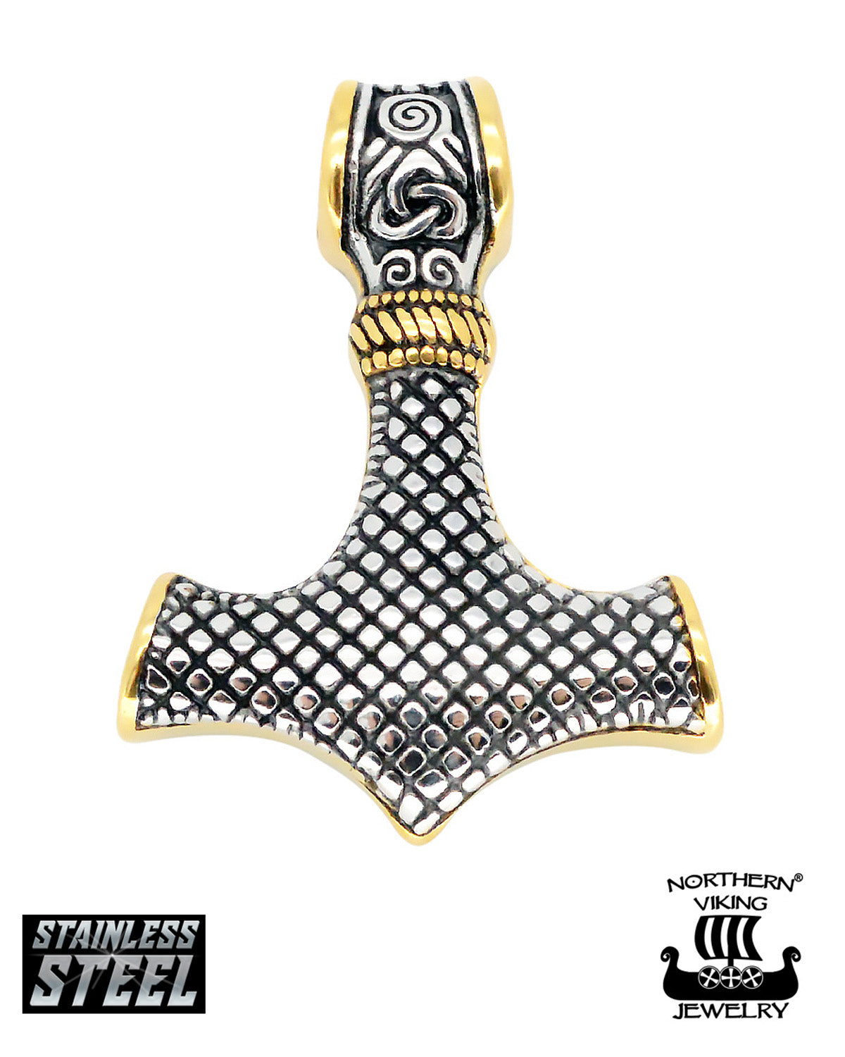 Northern Viking Jewelry Knotwork Thorin Vasara kaulakoru - Teräs/Kulta