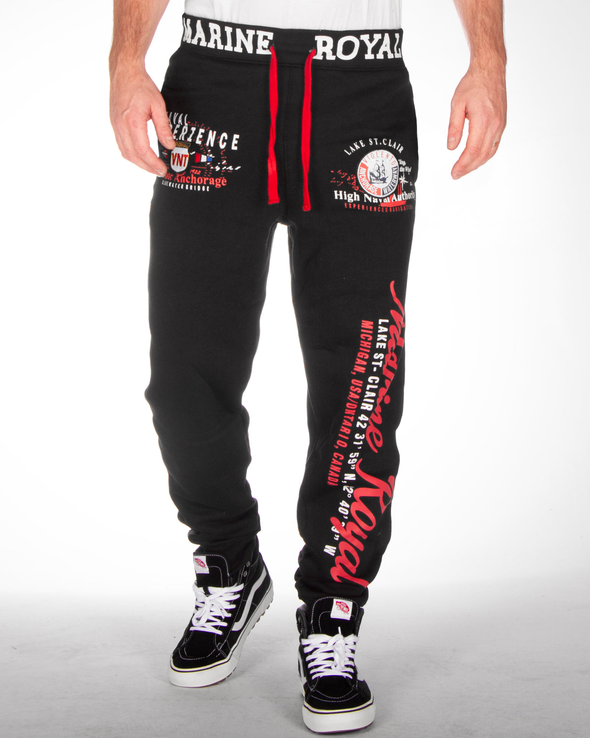 Disturb Clothing Marine royal collegehousut - Musta/Punainen