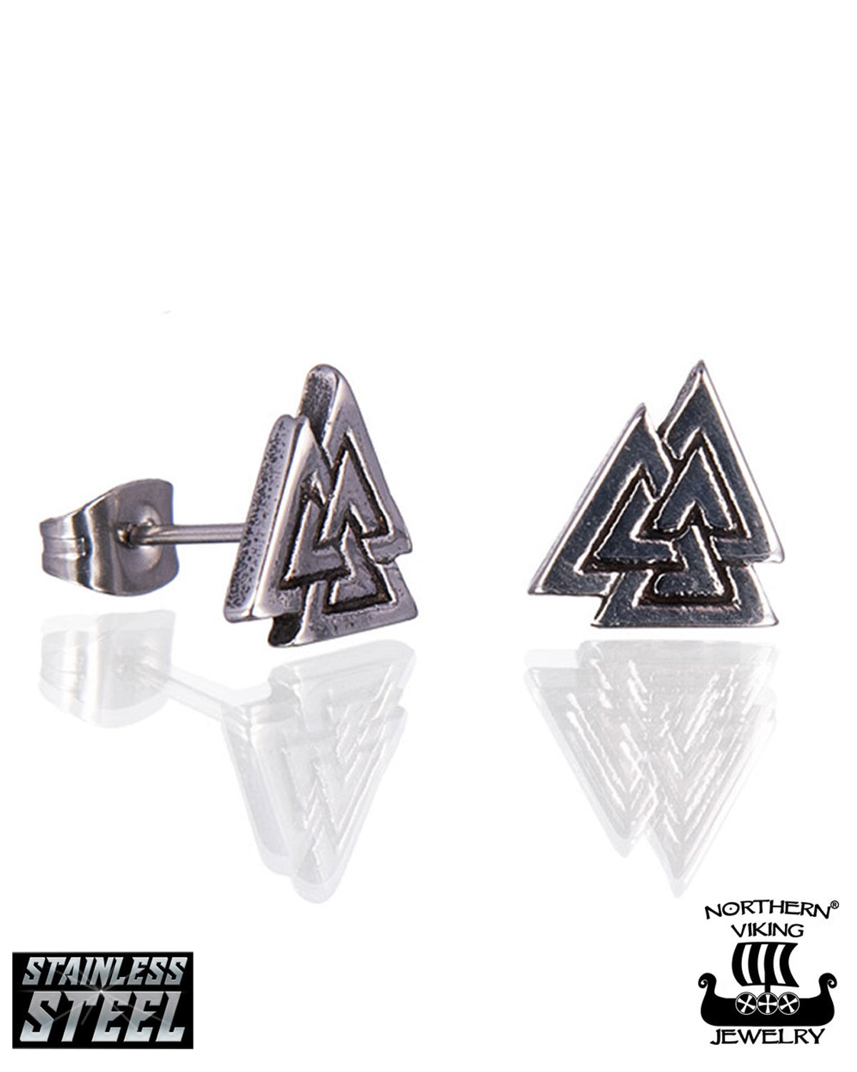 Northern Viking Jewelry Steel Valknut korvakorut - Teräs Default Title