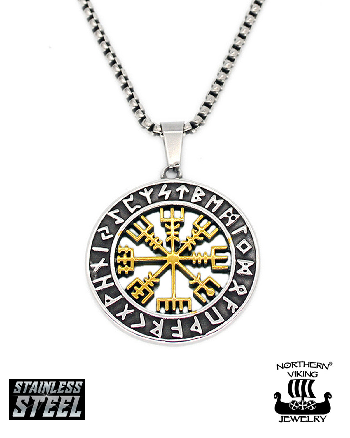 Northern Viking Jewelry Vegvisir kaulakoru - Teräs/Kulta