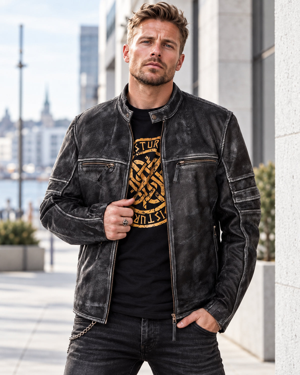 Disturb Clothing Renny nahkatakki - Musta