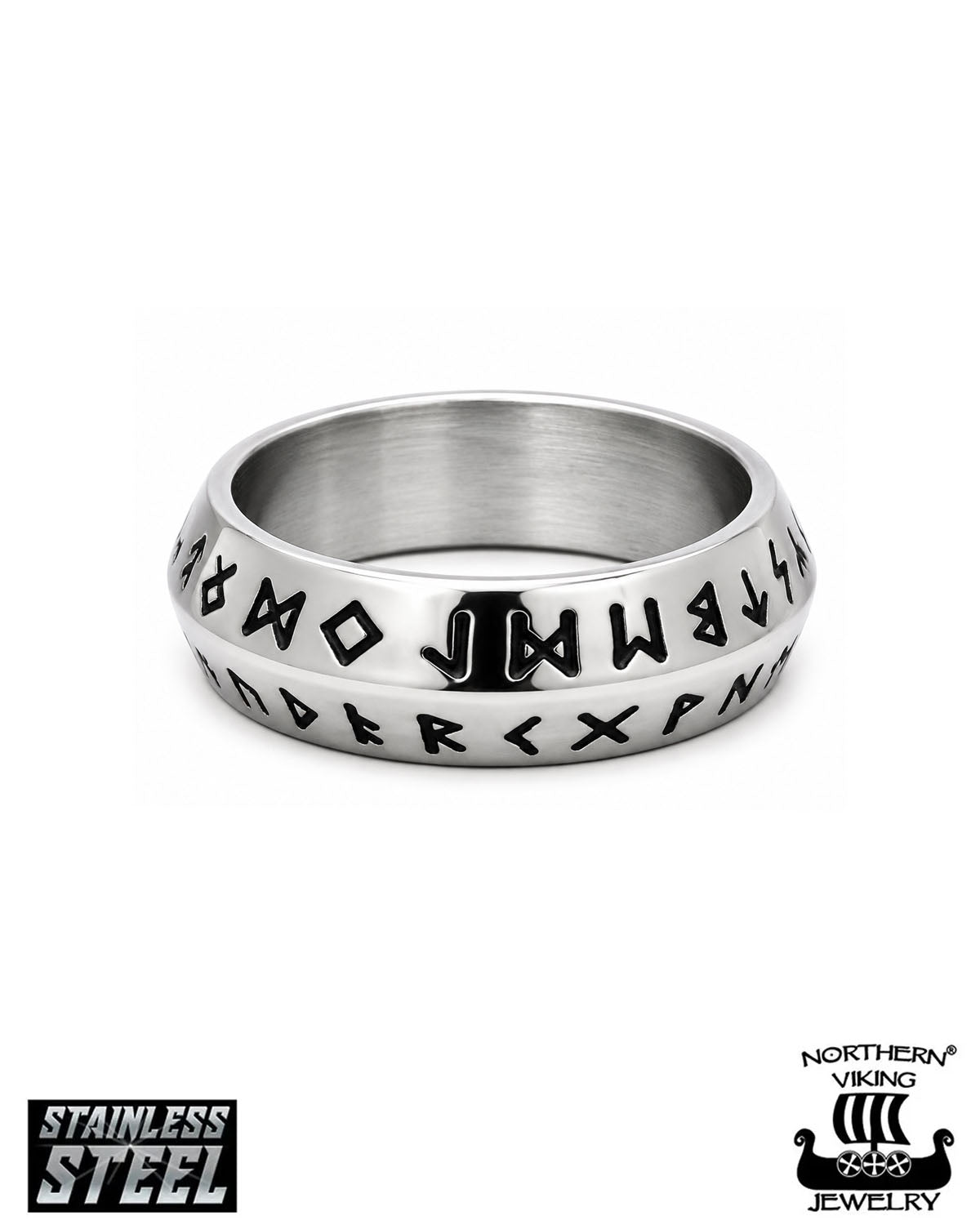 Northern Viking Jewelry Viikinkien Riimusormus - Teräs 24mm